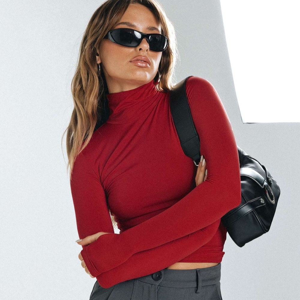 PrincessPolly red turtle neck spandex size XS (4) crop top.